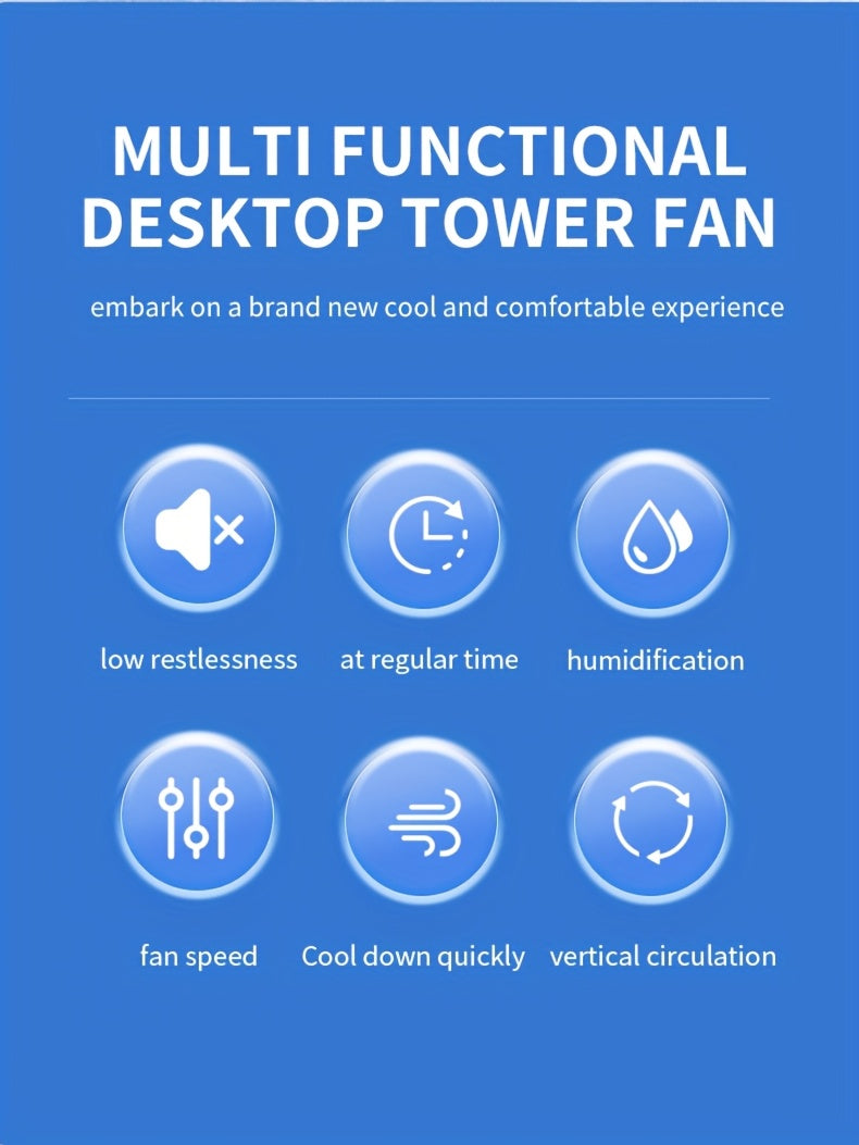 Portable Air Conditioning Fan USB Tower Fan Desktop Bladeless Fan - With Water Mist Cooling, Seven-color LED Ambient Light, Timer And Smart Shutdown - Perfect For Office, Travel, Camping And Home Essentials