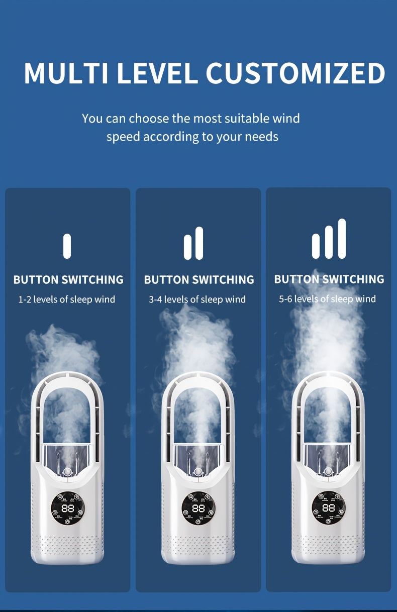 Portable Air Conditioning Fan USB Tower Fan Desktop Bladeless Fan - With Water Mist Cooling, Seven-color LED Ambient Light, Timer And Smart Shutdown - Perfect For Office, Travel, Camping And Home Essentials