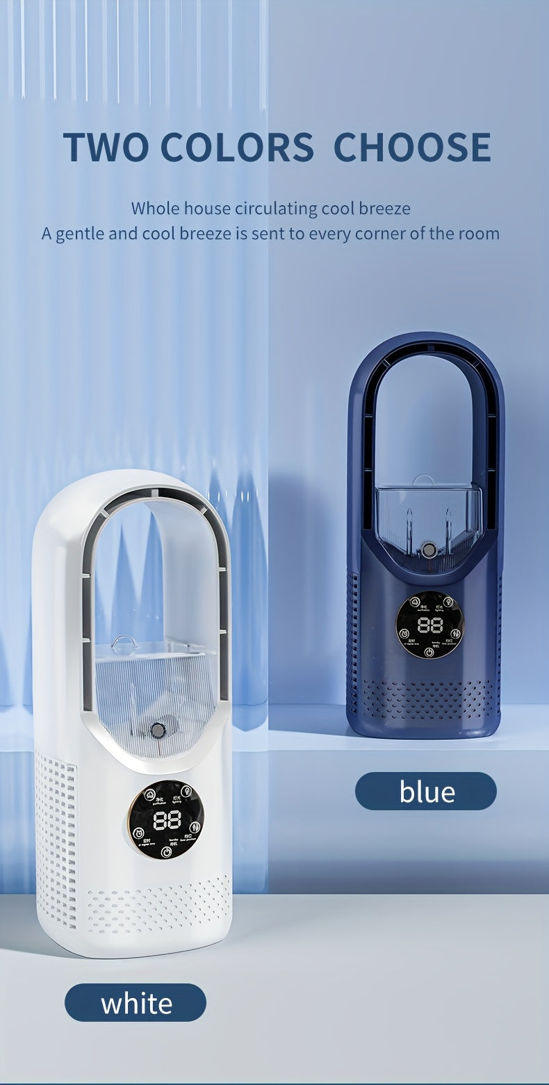 Portable Air Conditioning Fan USB Tower Fan Desktop Bladeless Fan - With Water Mist Cooling, Seven-color LED Ambient Light, Timer And Smart Shutdown - Perfect For Office, Travel, Camping And Home Essentials