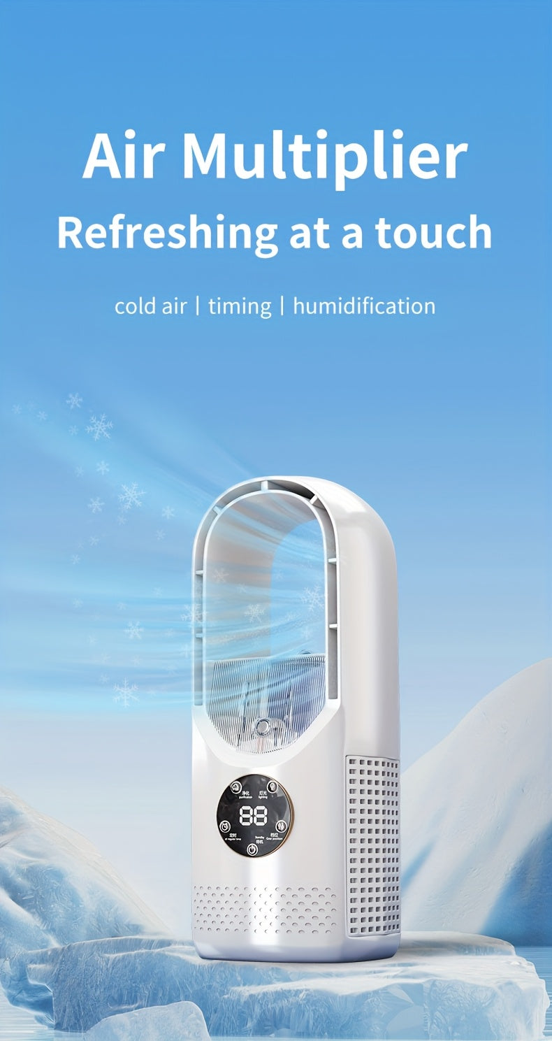 Portable Air Conditioning Fan USB Tower Fan Desktop Bladeless Fan - With Water Mist Cooling, Seven-color LED Ambient Light, Timer And Smart Shutdown - Perfect For Office, Travel, Camping And Home Essentials