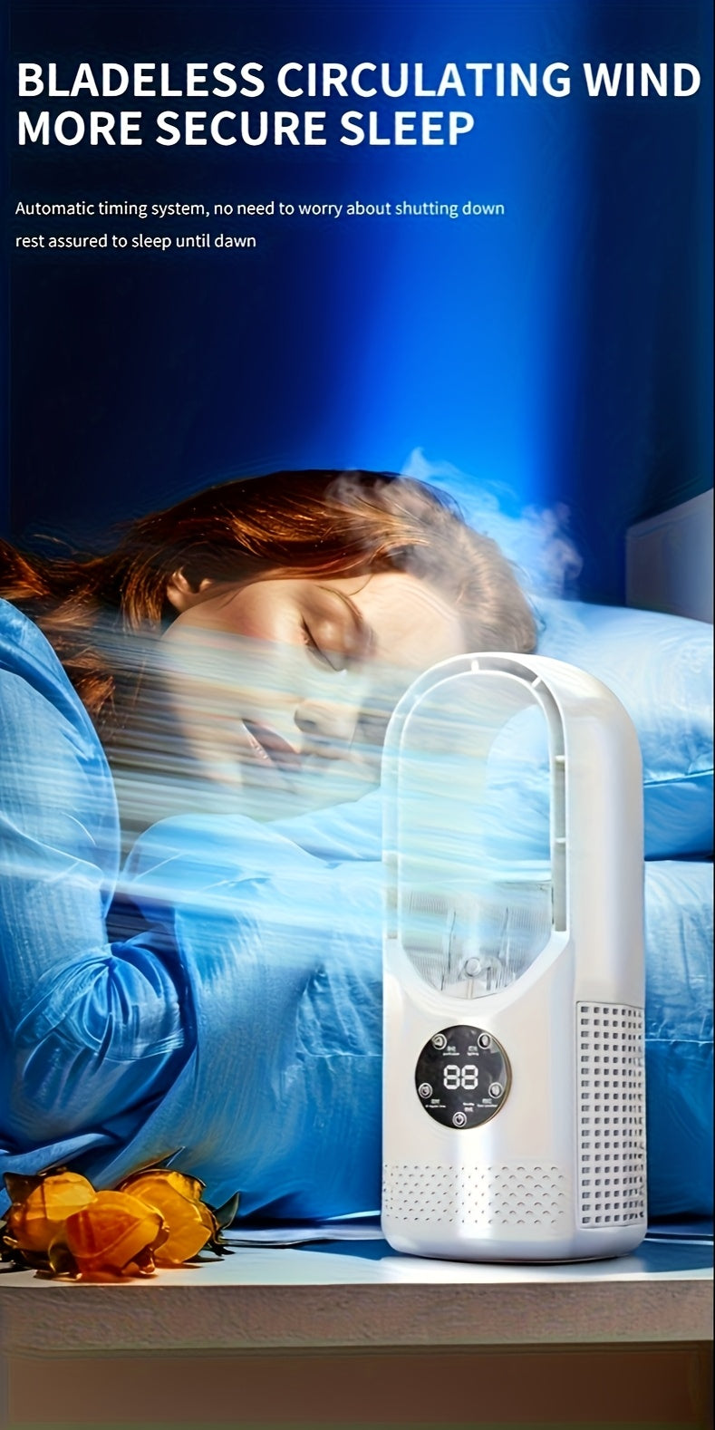 Portable Air Conditioning Fan USB Tower Fan Desktop Bladeless Fan - With Water Mist Cooling, Seven-color LED Ambient Light, Timer And Smart Shutdown - Perfect For Office, Travel, Camping And Home Essentials