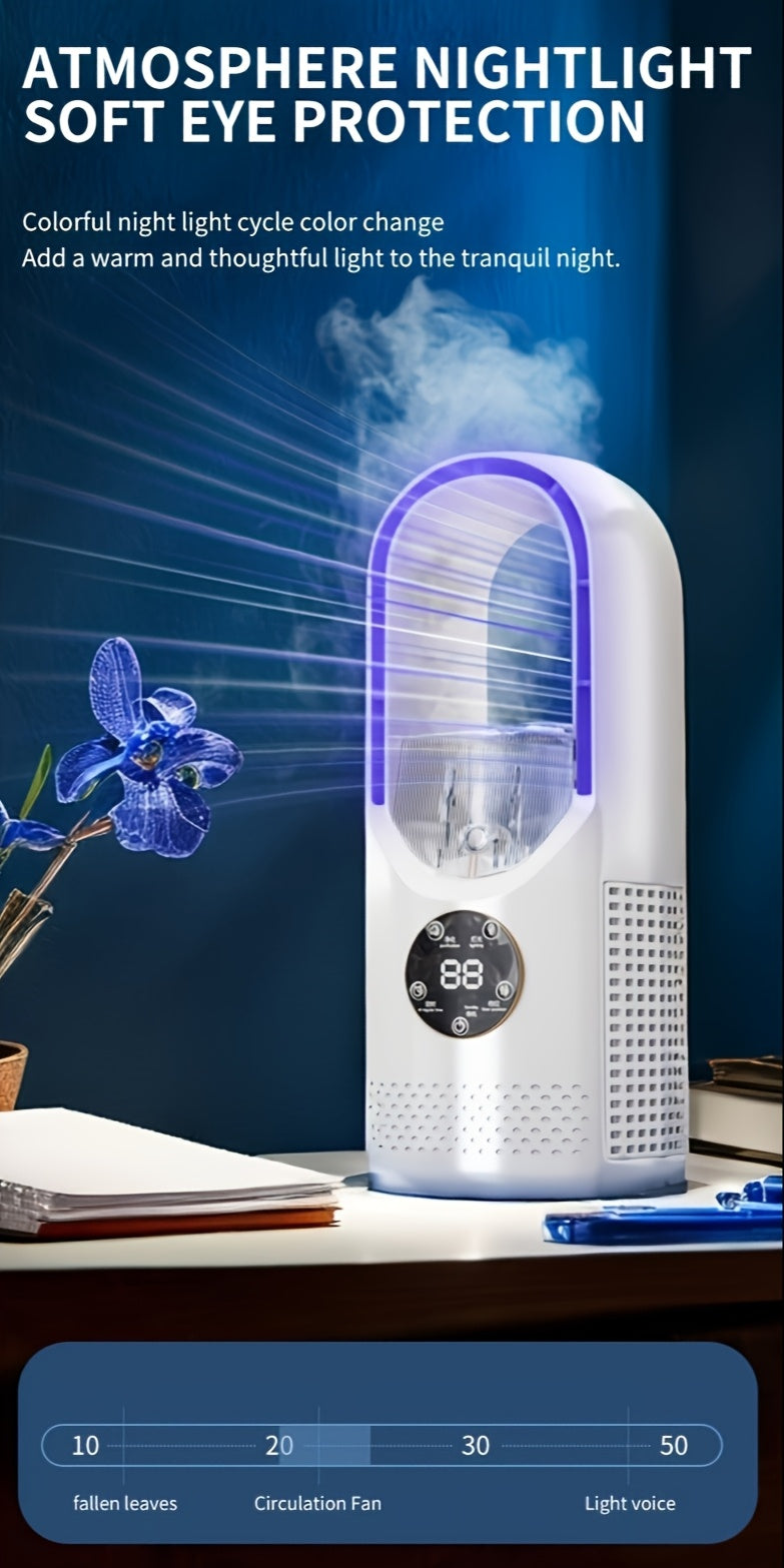 Portable Air Conditioning Fan USB Tower Fan Desktop Bladeless Fan - With Water Mist Cooling, Seven-color LED Ambient Light, Timer And Smart Shutdown - Perfect For Office, Travel, Camping And Home Essentials