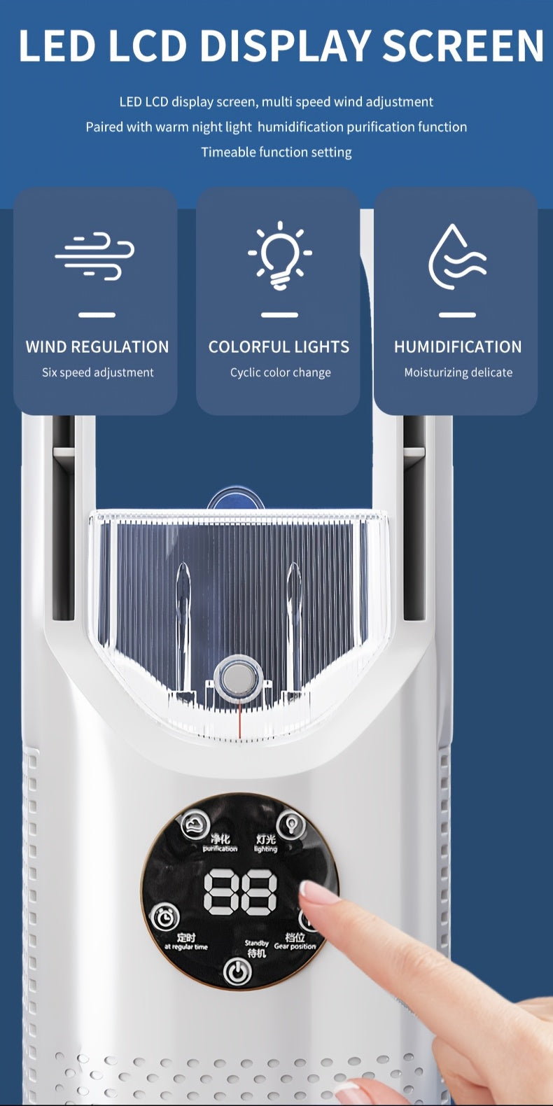 Portable Air Conditioning Fan USB Tower Fan Desktop Bladeless Fan - With Water Mist Cooling, Seven-color LED Ambient Light, Timer And Smart Shutdown - Perfect For Office, Travel, Camping And Home Essentials