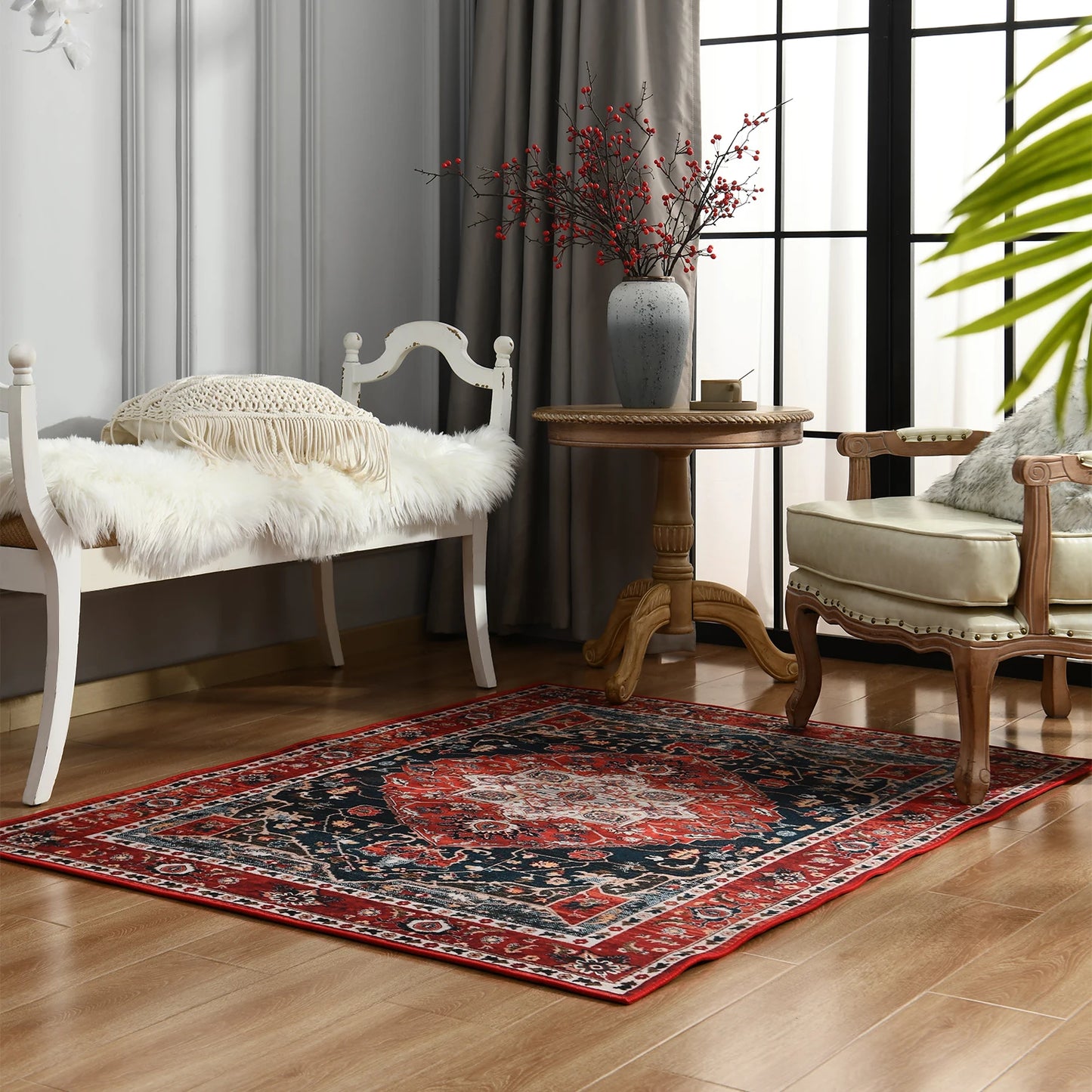 Vintage Bohemian Area Rug for Living Room, Retro Boho Rug Bedroom Indoor Print CarpetLarge Size Rug Kitchen Mat