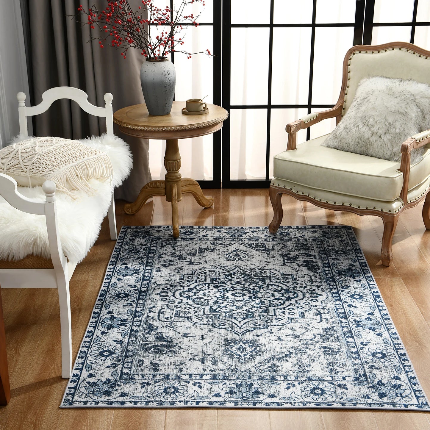 Vintage Bohemian Area Rug for Living Room, Retro Boho Rug Bedroom Indoor Print CarpetLarge Size Rug Kitchen Mat