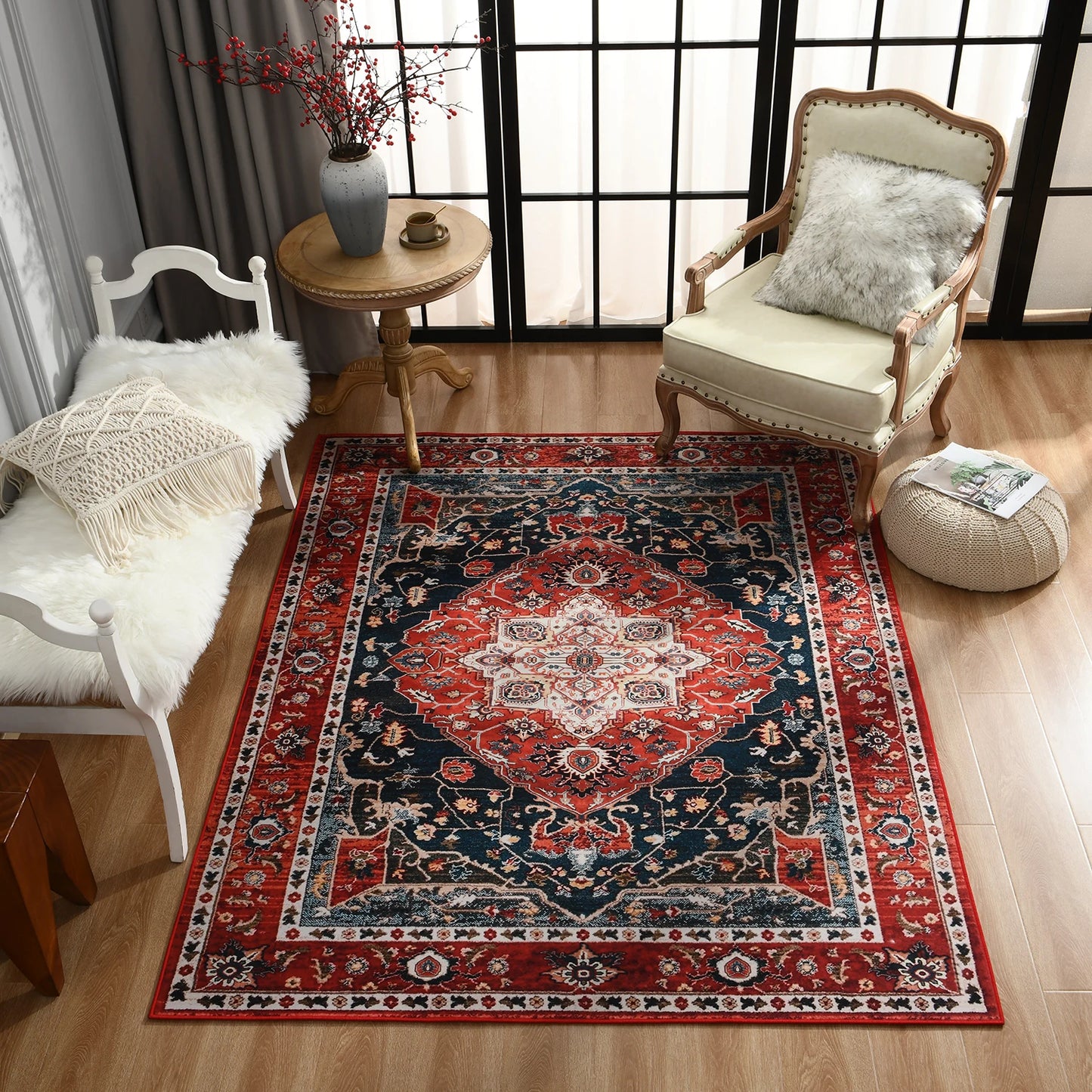 Vintage Bohemian Area Rug for Living Room, Retro Boho Rug Bedroom Indoor Print CarpetLarge Size Rug Kitchen Mat
