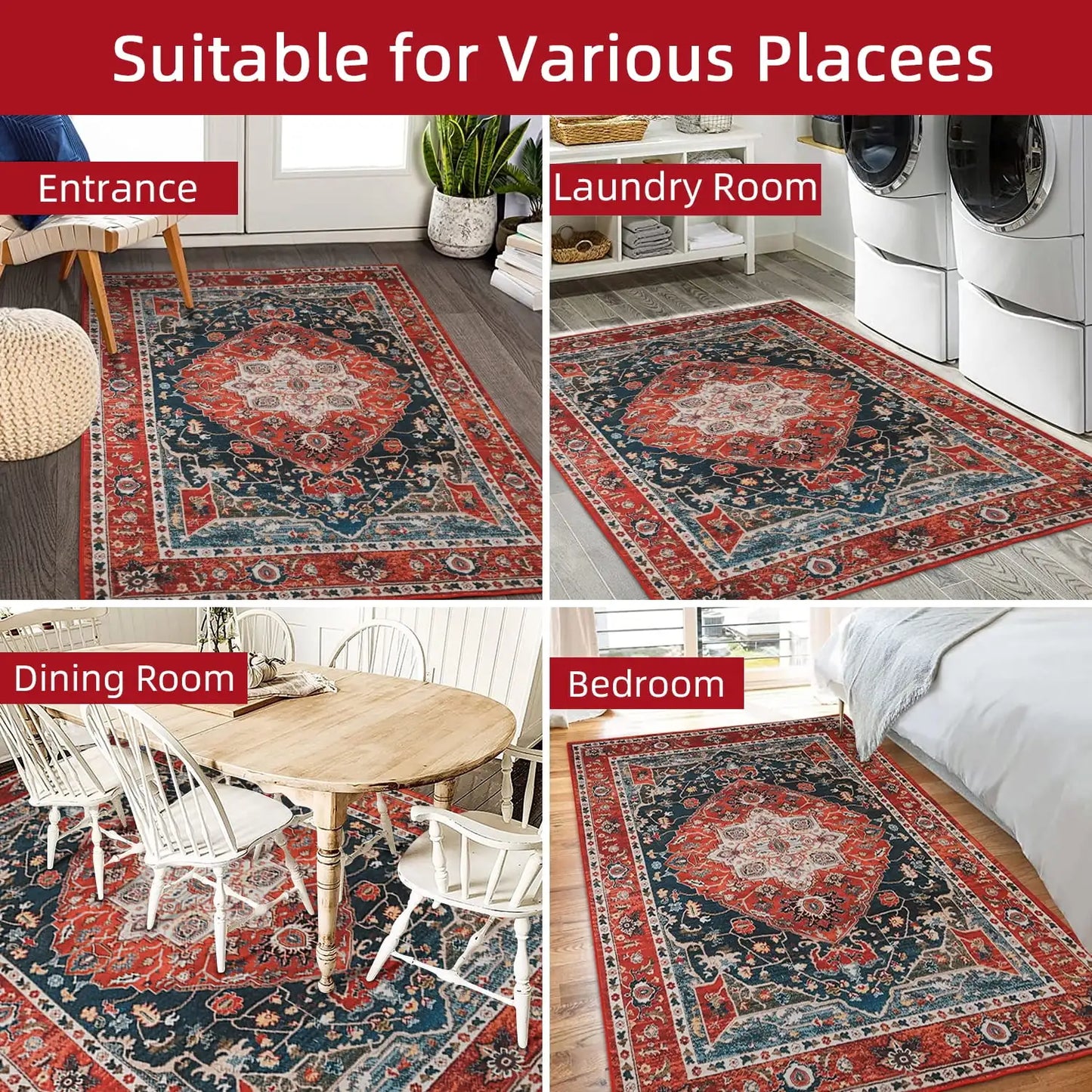 Vintage Bohemian Area Rug for Living Room, Retro Boho Rug Bedroom Indoor Print CarpetLarge Size Rug Kitchen Mat