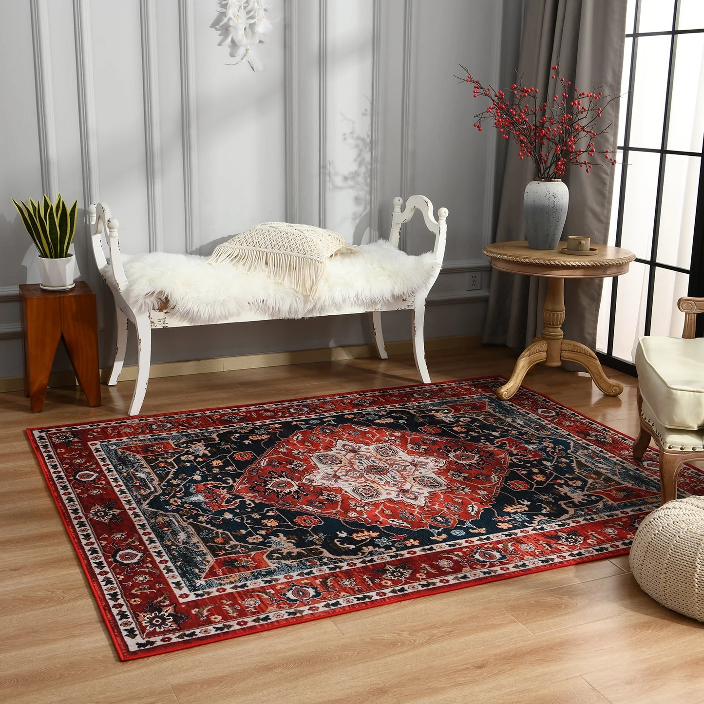 Vintage Bohemian Area Rug for Living Room, Retro Boho Rug Bedroom Indoor Print CarpetLarge Size Rug Kitchen Mat