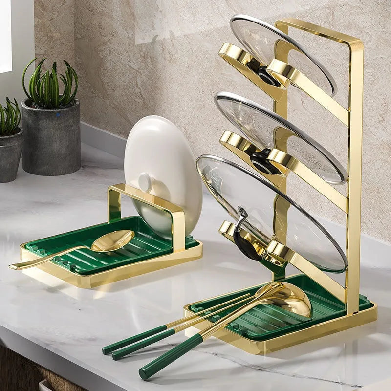 Pot Cover Shelf Kitchen Countertop Chopping Board Spatula Rack Household Multifunctional Rack Drain Storage Artifact