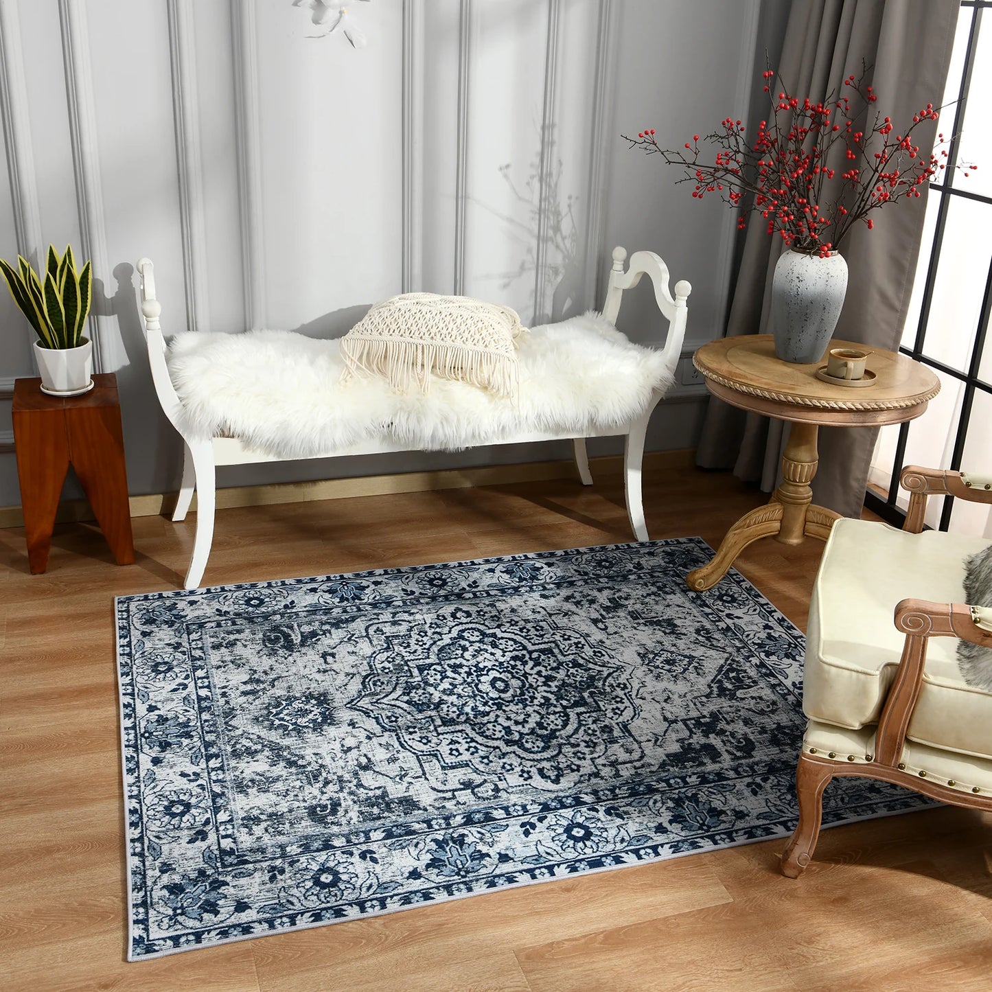 Vintage Bohemian Area Rug for Living Room, Retro Boho Rug Bedroom Indoor Print CarpetLarge Size Rug Kitchen Mat