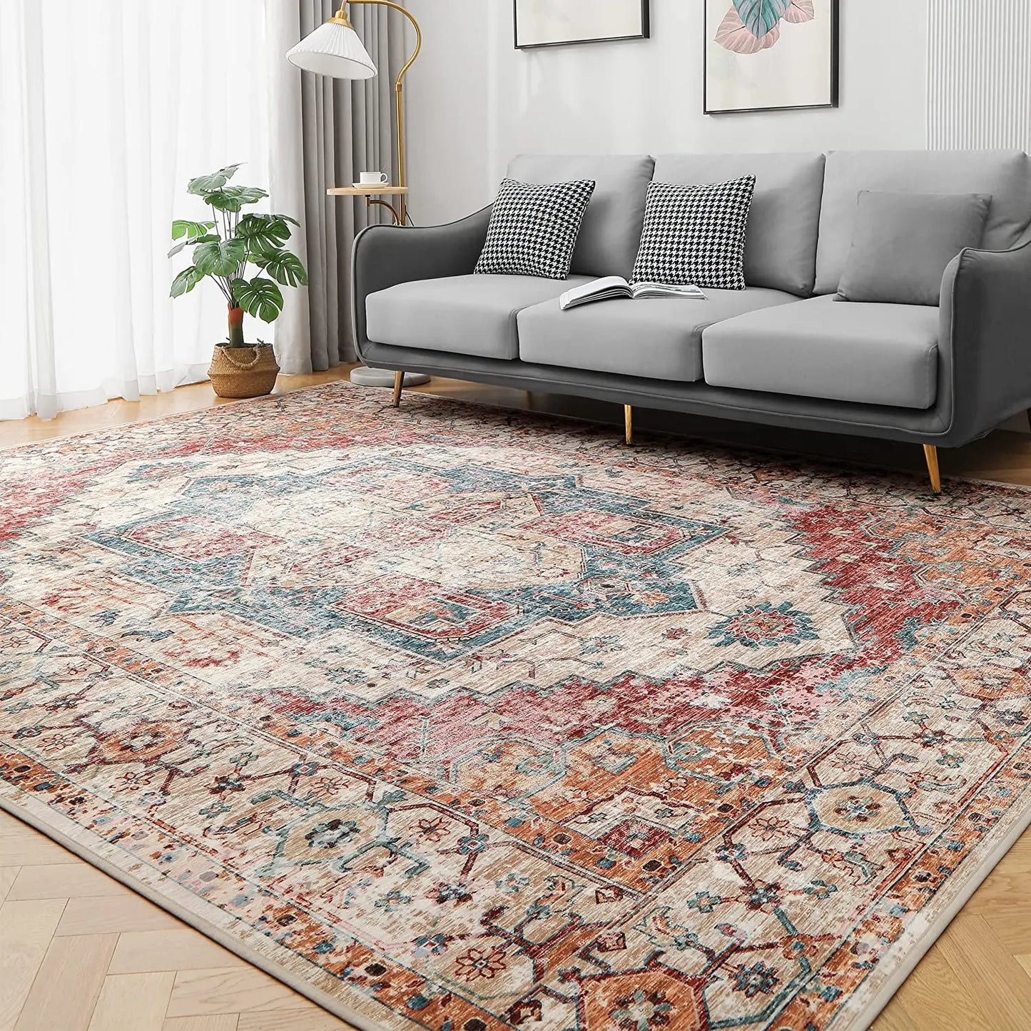 Vintage Bohemian Area Rug for Living Room, Retro Boho Rug Bedroom Indoor Print CarpetLarge Size Rug Kitchen Mat