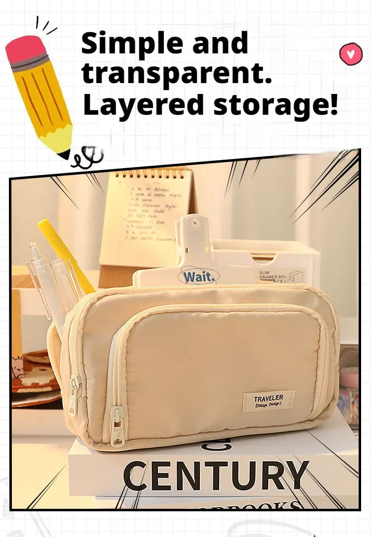 Large Capacity Pencil Case – Portable Stationery & Cosmetic Bag for School, Office & Travel