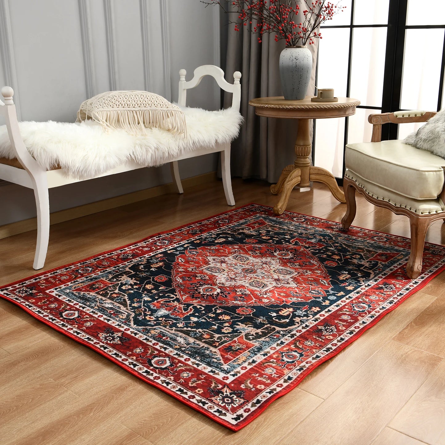 Vintage Bohemian Area Rug for Living Room, Retro Boho Rug Bedroom Indoor Print CarpetLarge Size Rug Kitchen Mat