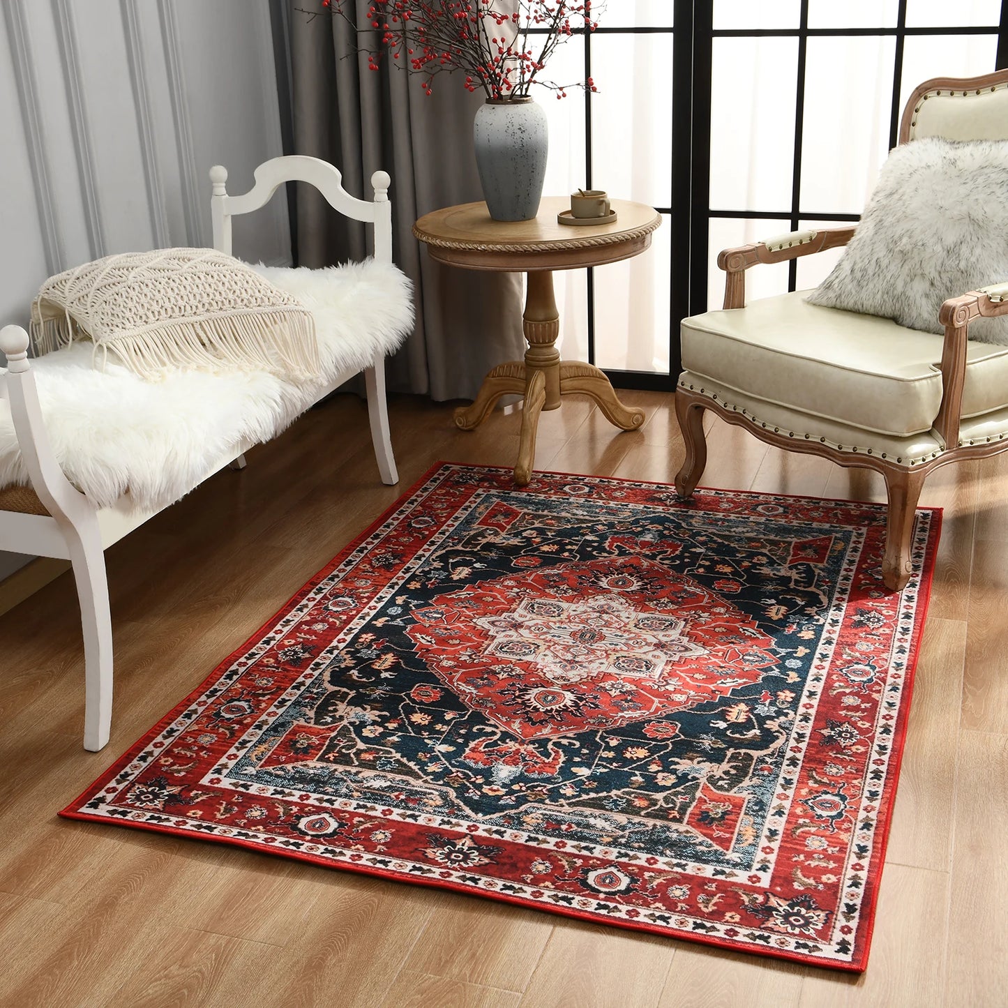 Vintage Bohemian Area Rug for Living Room, Retro Boho Rug Bedroom Indoor Print CarpetLarge Size Rug Kitchen Mat
