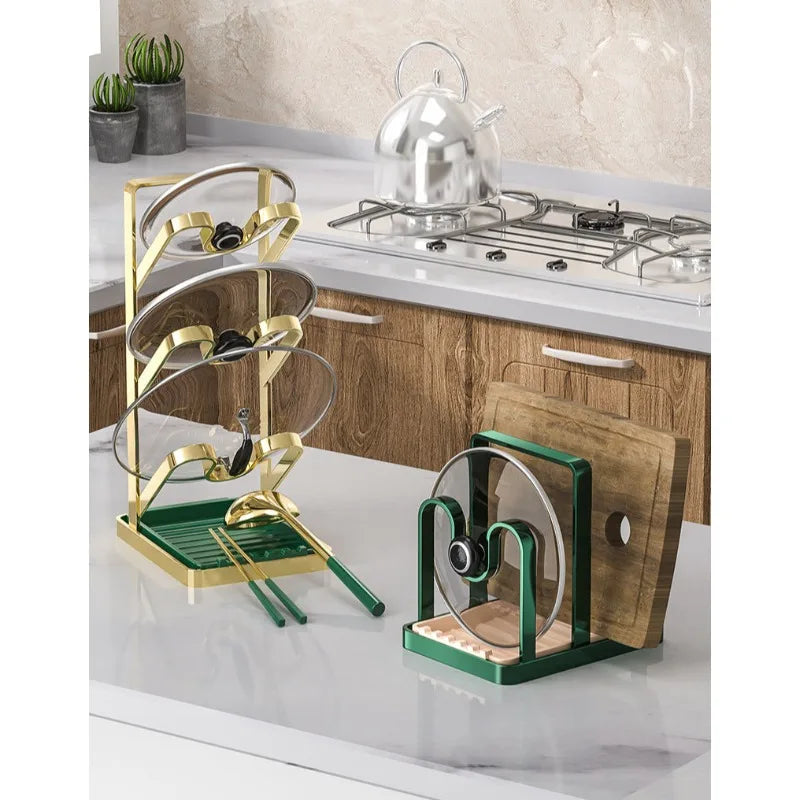 Pot Cover Shelf Kitchen Countertop Chopping Board Spatula Rack Household Multifunctional Rack Drain Storage Artifact
