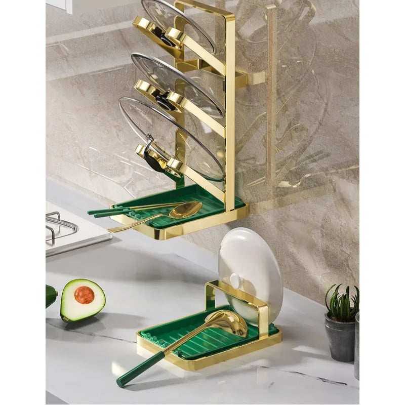 Pot Cover Shelf Kitchen Countertop Chopping Board Spatula Rack Household Multifunctional Rack Drain Storage Artifact