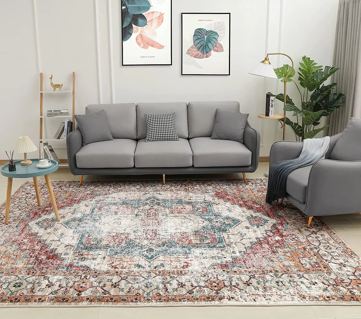 Vintage Bohemian Area Rug for Living Room, Retro Boho Rug Bedroom Indoor Print CarpetLarge Size Rug Kitchen Mat