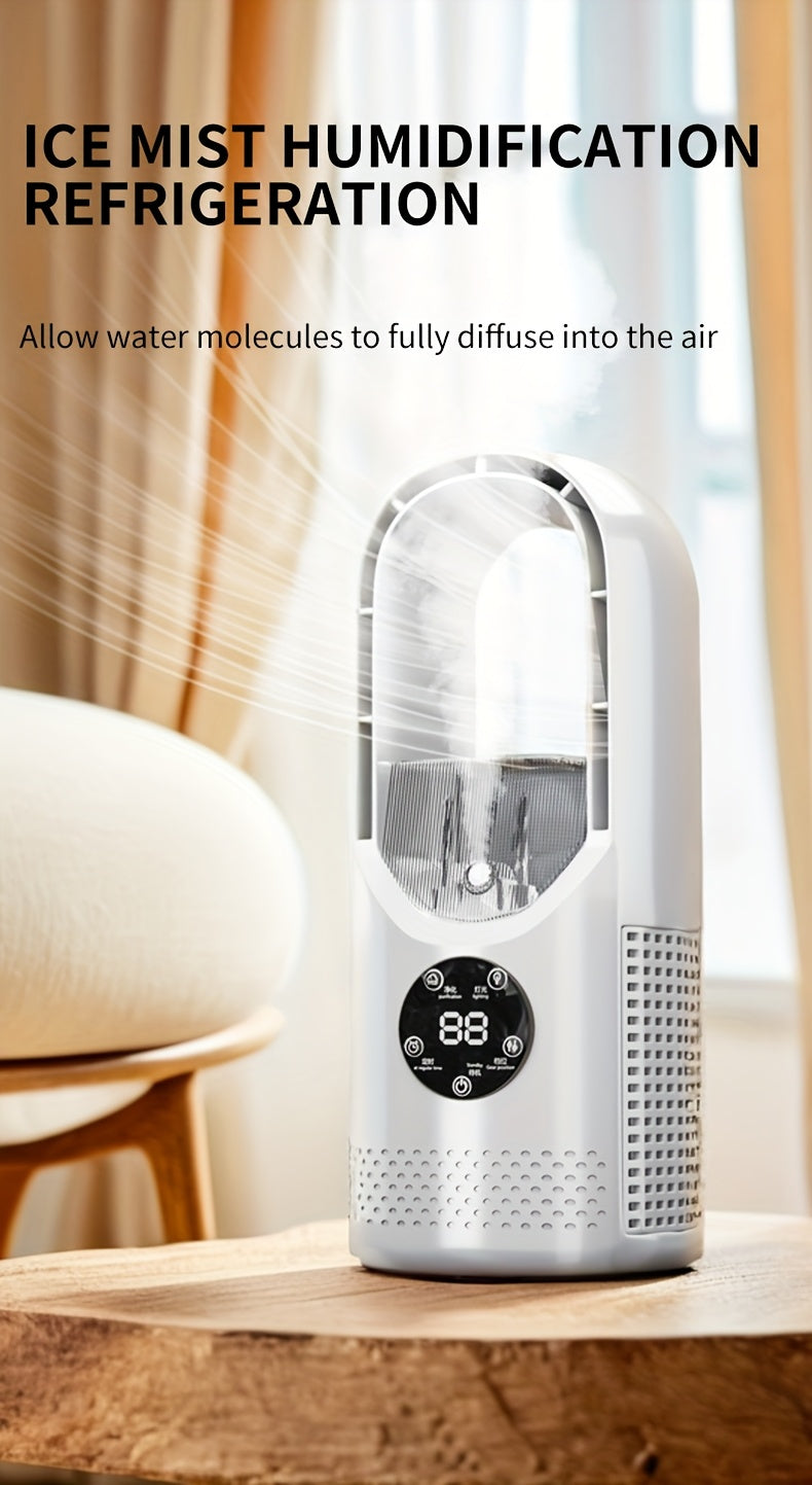 Portable Air Conditioning Fan USB Tower Fan Desktop Bladeless Fan - With Water Mist Cooling, Seven-color LED Ambient Light, Timer And Smart Shutdown - Perfect For Office, Travel, Camping And Home Essentials