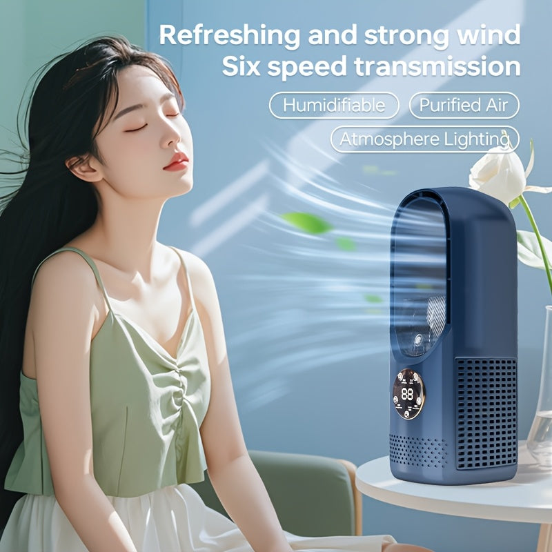 Portable Air Conditioning Fan USB Tower Fan Desktop Bladeless Fan - With Water Mist Cooling, Seven-color LED Ambient Light, Timer And Smart Shutdown - Perfect For Office, Travel, Camping And Home Essentials