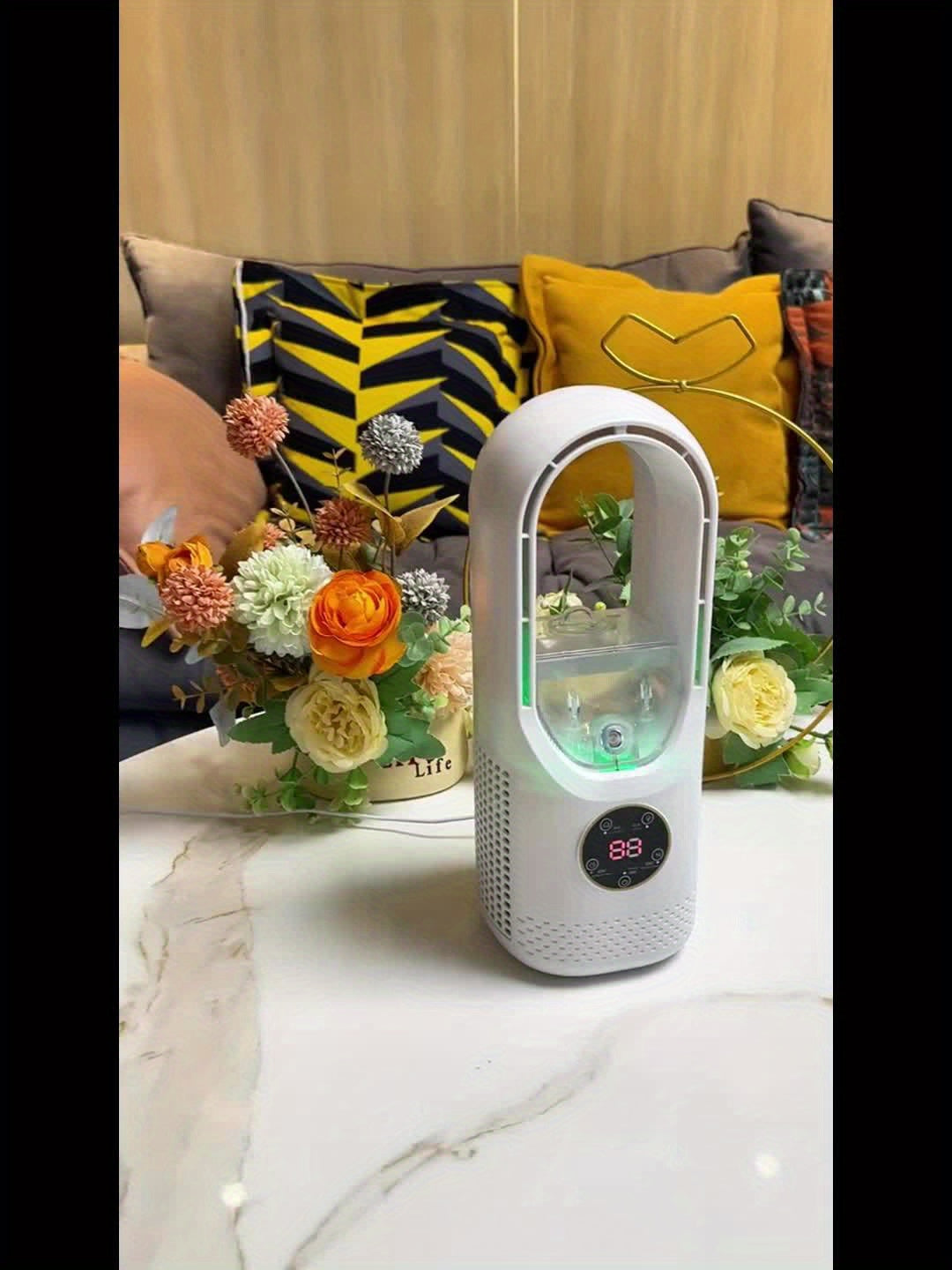 Portable Air Conditioning Fan USB Tower Fan Desktop Bladeless Fan - With Water Mist Cooling, Seven-color LED Ambient Light, Timer And Smart Shutdown - Perfect For Office, Travel, Camping And Home Essentials