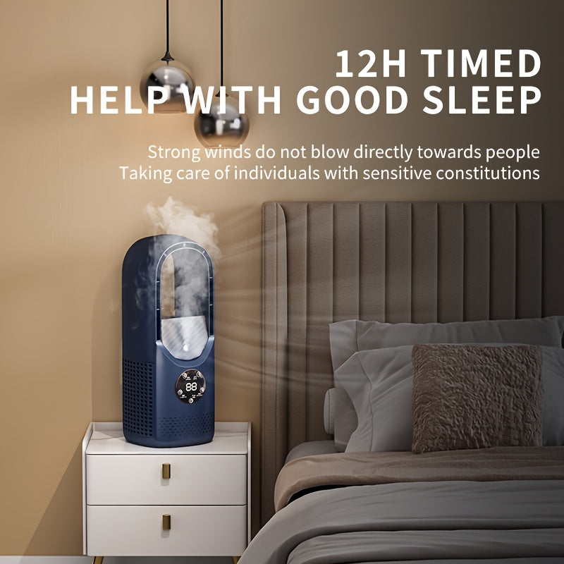 Portable Air Conditioning Fan USB Tower Fan Desktop Bladeless Fan - With Water Mist Cooling, Seven-color LED Ambient Light, Timer And Smart Shutdown - Perfect For Office, Travel, Camping And Home Essentials