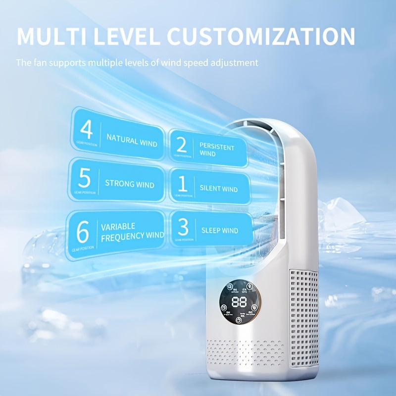 Portable Air Conditioning Fan USB Tower Fan Desktop Bladeless Fan - With Water Mist Cooling, Seven-color LED Ambient Light, Timer And Smart Shutdown - Perfect For Office, Travel, Camping And Home Essentials