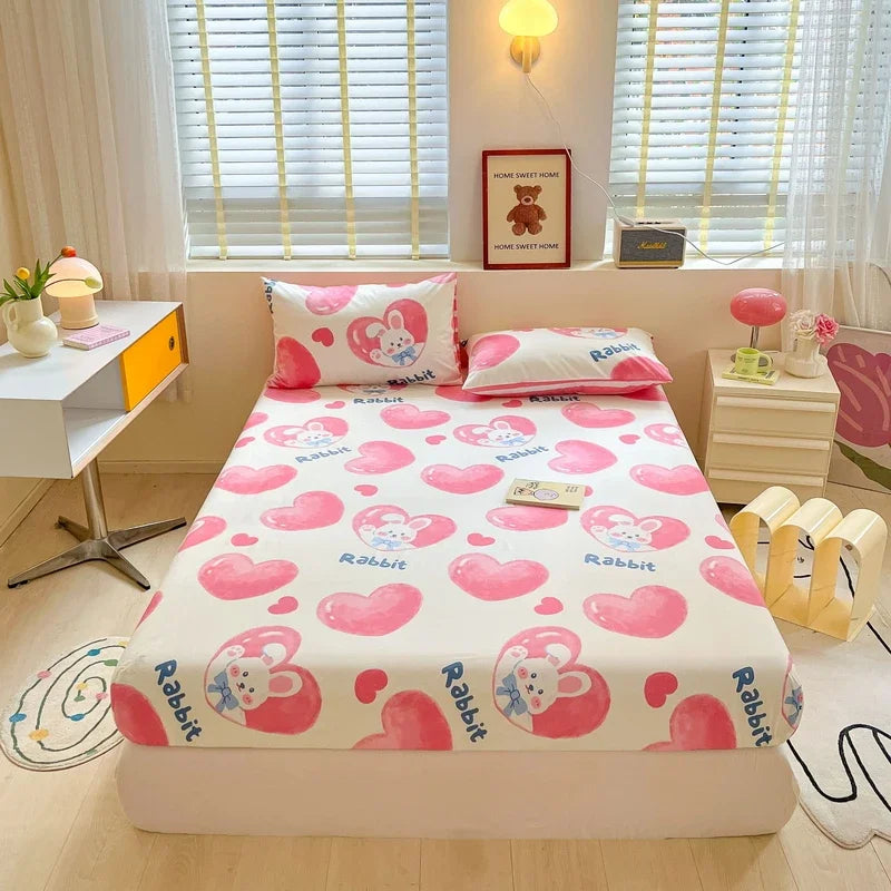 Niedliches Spannbettlaken-Set mit Cartoon-Katze