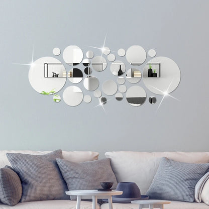 "26pcs Round Acrylic Mirror Wall Stickers – Removable Self-Adhesive Tiles for Ceramic Surfaces"
