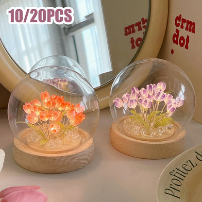 10/20Pcs Tulip LED Night Light – Battery Operated Artificial Flower Table Lamp for DIY Decoration, Handmade Bedside Tulip Nightlight