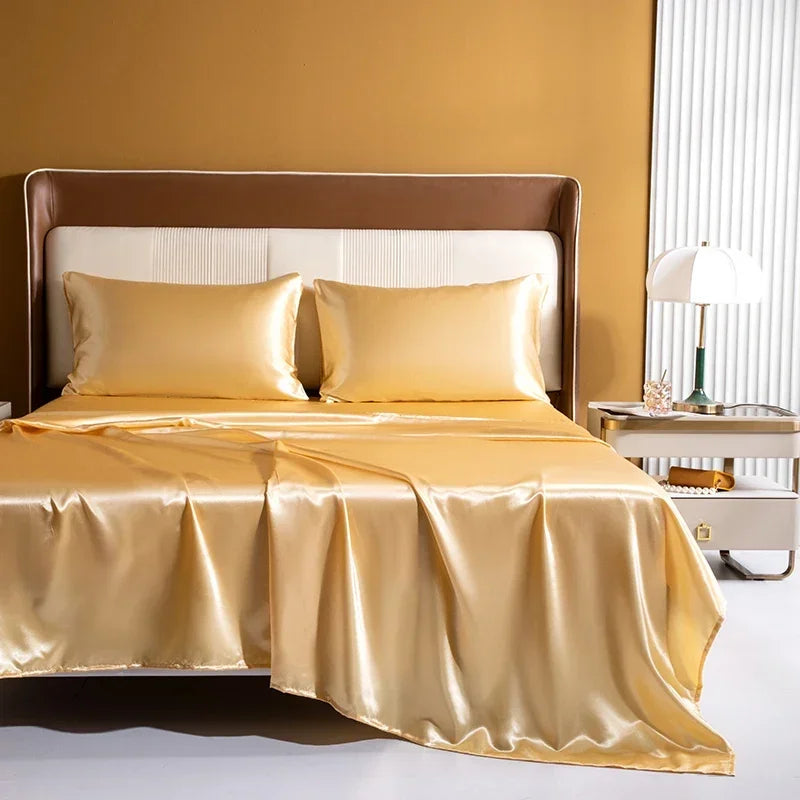 Luxury Emulation Silk Satin Fitted Sheet