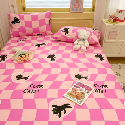 Niedliches Spannbettlaken-Set mit Cartoon-Katze