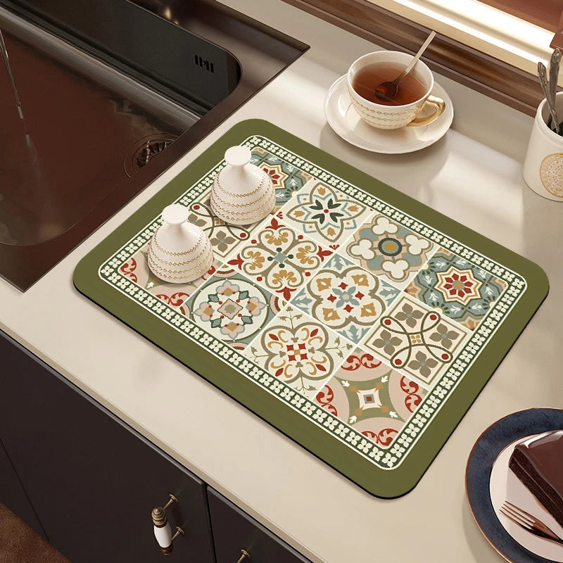Quick Dry Kitchen Drying Mat – Absorbent Anti-Slip Dish & Coffee Placemat | Table Cup Mat for Fast Drying & Home Decor