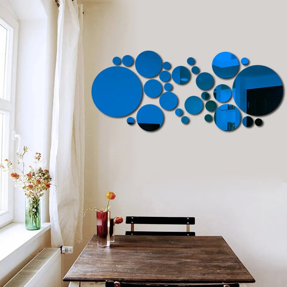 "26pcs Round Acrylic Mirror Wall Stickers – Removable Self-Adhesive Tiles for Ceramic Surfaces"