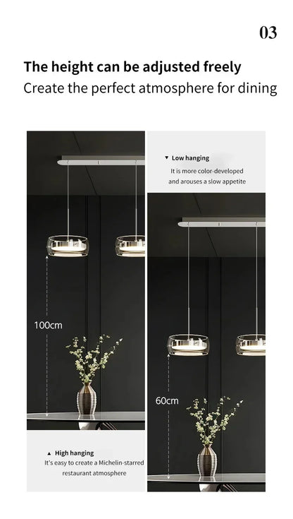 Modern LED Glass Pendant Light – Adjustable Minimalist Hanging Lamp for Dining Table, Kitchen Island, Restaurant & Home Decor