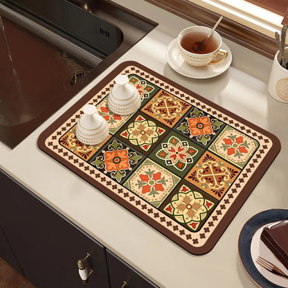 Quick Dry Kitchen Drying Mat – Absorbent Anti-Slip Dish & Coffee Placemat | Table Cup Mat for Fast Drying & Home Decor