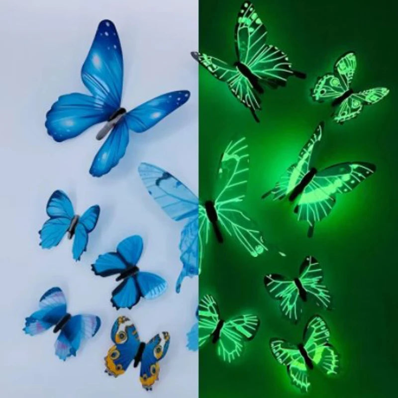"12pcs 3D Luminous Butterfly Wall Stickers – Glow in the Dark DIY Home Decor for Kids Room & Gifts"