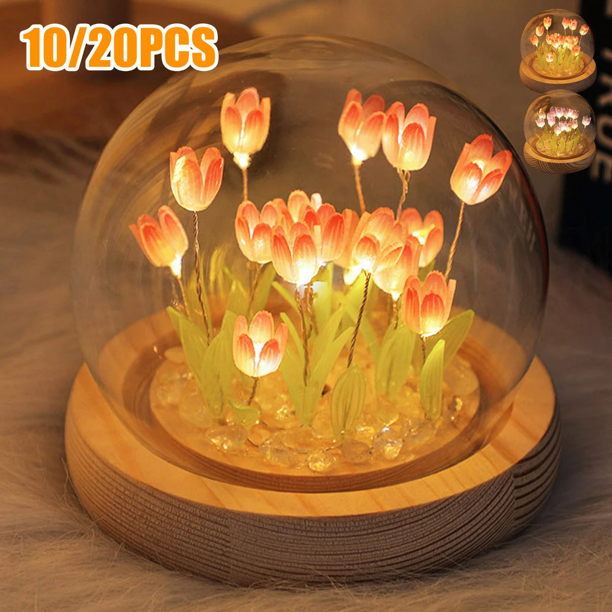10/20Pcs Tulip LED Night Light – Battery Operated Artificial Flower Table Lamp for DIY Decoration, Handmade Bedside Tulip Nightlight
