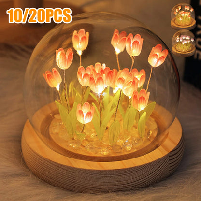 10/20Pcs Tulip LED Night Light – Battery Operated Artificial Flower Table Lamp for DIY Decoration, Handmade Bedside Tulip Nightlight