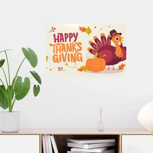 Autumn Thanksgiving Pumpkin and Turkey Metal Sign Poster