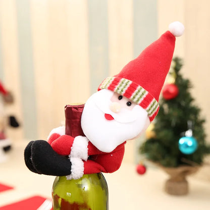 Christmas Decorations Red Wine Bottle Cover Santa Snowman Hold Wine Set Champagne Bottle Set Bar Restaurant Decoration
