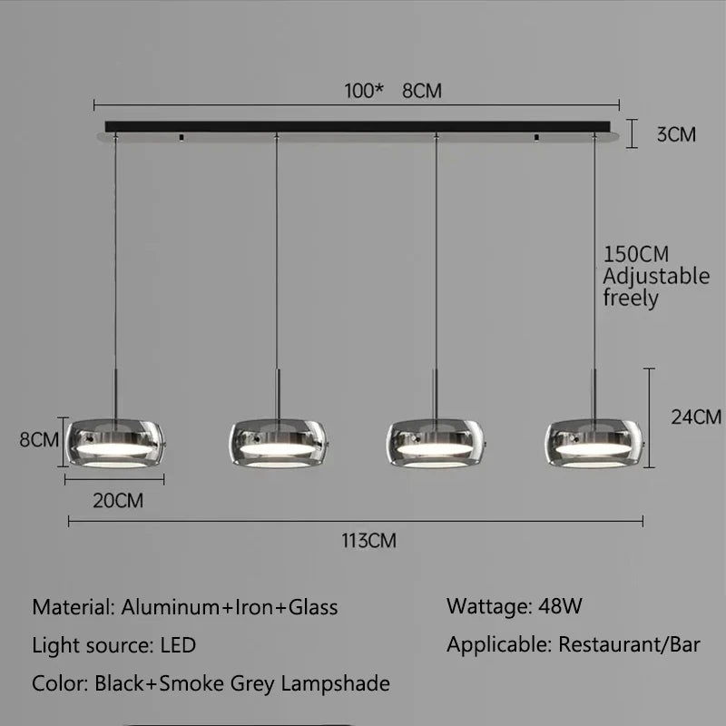 Modern LED Glass Pendant Light – Adjustable Minimalist Hanging Lamp for Dining Table, Kitchen Island, Restaurant & Home Decor