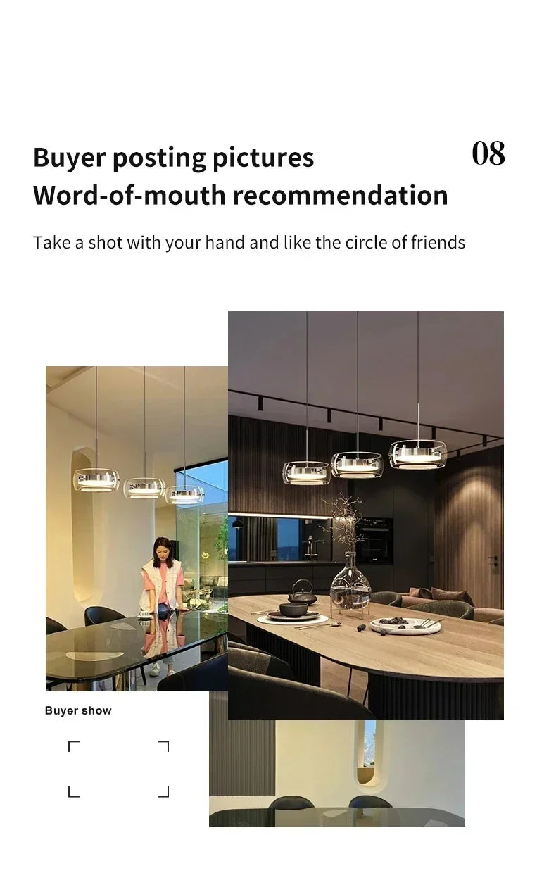 Modern LED Glass Pendant Light – Adjustable Minimalist Hanging Lamp for Dining Table, Kitchen Island, Restaurant & Home Decor