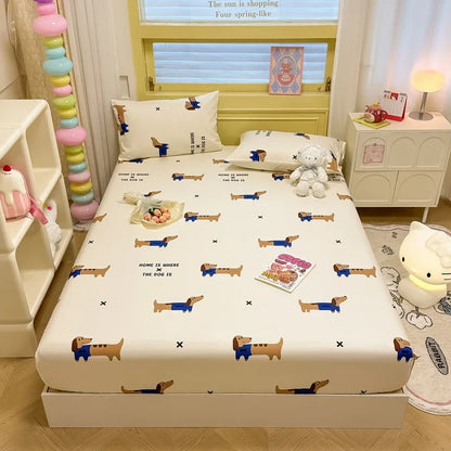 Niedliches Spannbettlaken-Set mit Cartoon-Katze