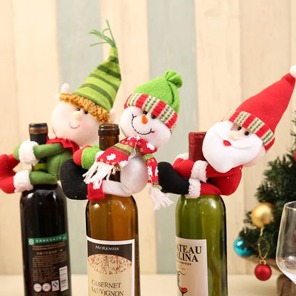 Christmas Decorations Red Wine Bottle Cover Santa Snowman Hold Wine Set Champagne Bottle Set Bar Restaurant Decoration