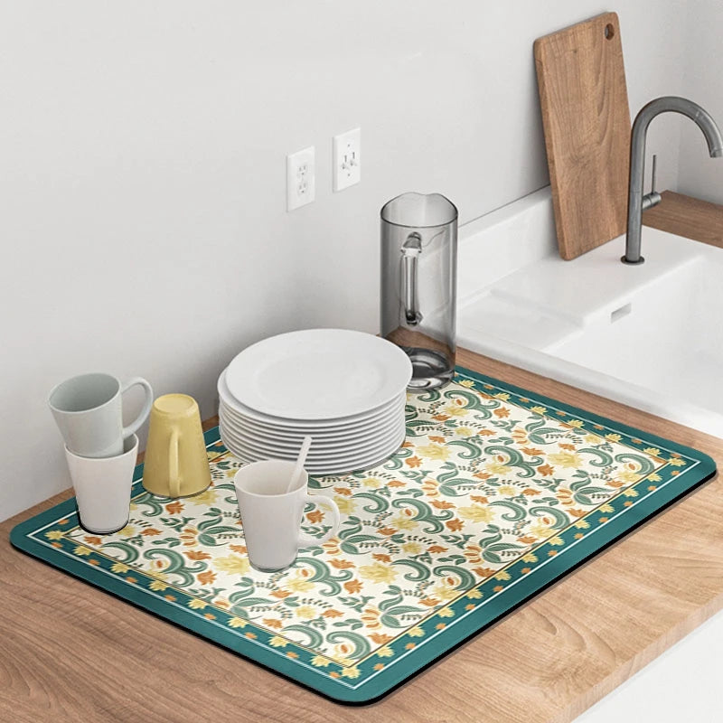 Quick Dry Kitchen Drying Mat – Absorbent Anti-Slip Dish & Coffee Placemat | Table Cup Mat for Fast Drying & Home Decor