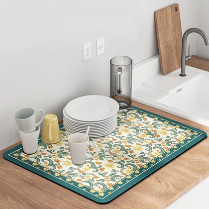 Quick Dry Kitchen Drying Mat – Absorbent Anti-Slip Dish & Coffee Placemat | Table Cup Mat for Fast Drying & Home Decor