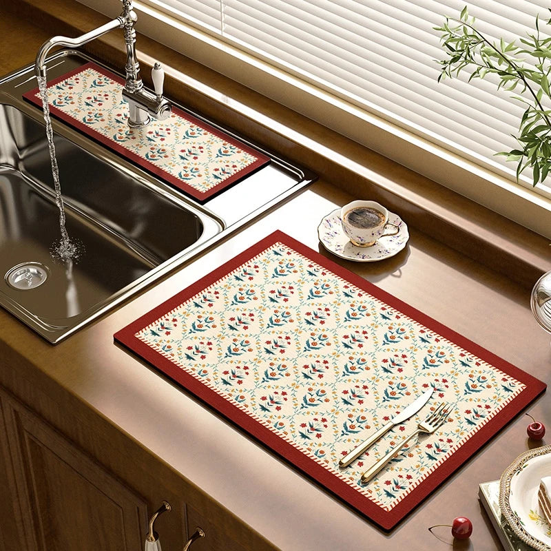 Quick Dry Kitchen Drying Mat – Absorbent Anti-Slip Dish & Coffee Placemat | Table Cup Mat for Fast Drying & Home Decor