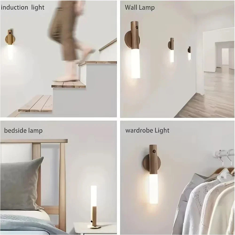 LED USB Rechargeable Magnetic Night Light – Wall Mount Lamp for Kitchen, Closet, Bedroom, Stairs, Bedside – Motion Sensor Cabinet Lighting (1PC)