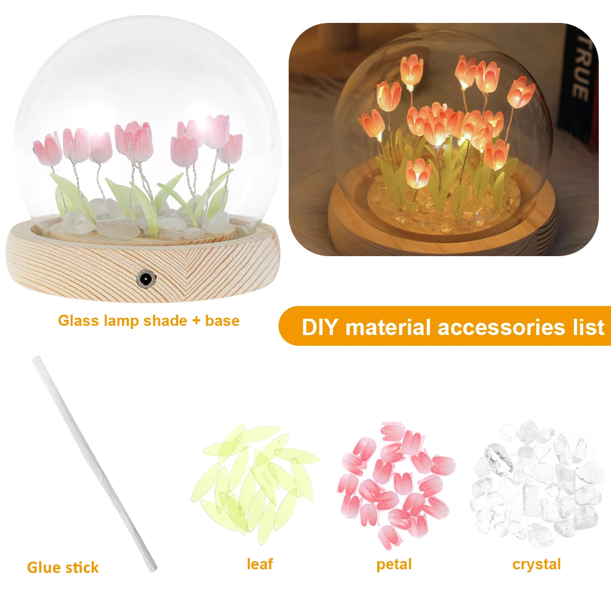 10/20Pcs Tulip LED Night Light – Battery Operated Artificial Flower Table Lamp for DIY Decoration, Handmade Bedside Tulip Nightlight