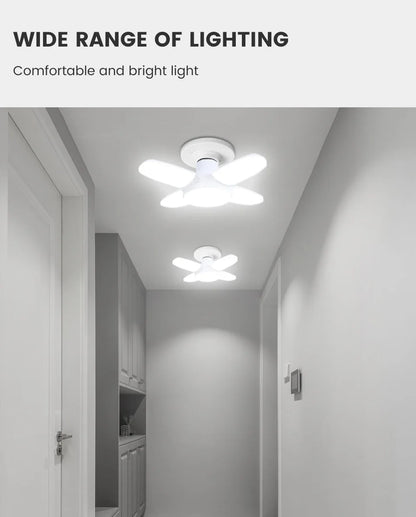 E27 Faltbare LED-Ventilatorbirne 28 W – Verformbare Deckenleuchte mit 40 Perlen für Zuhause, Garage, Lager – 6500 K weißes Licht AC110 V/220 V